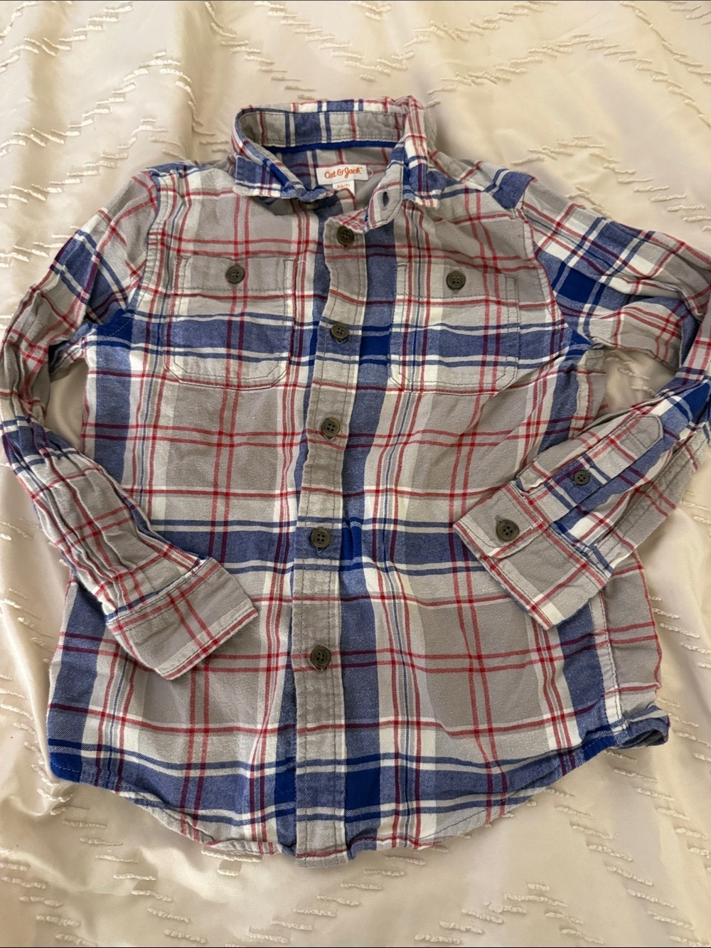 Cat & Jack Gray, Blue & Red Plaid Button-Down Flannel Shirt